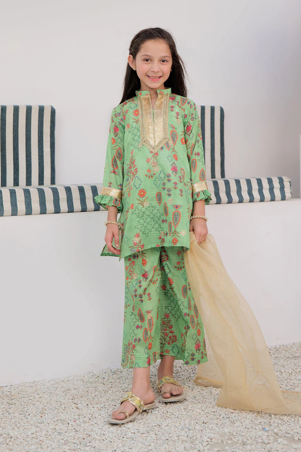SN-02869 | Green & Multicolor | Formal 3 Piece Suit | Tasar Silk
