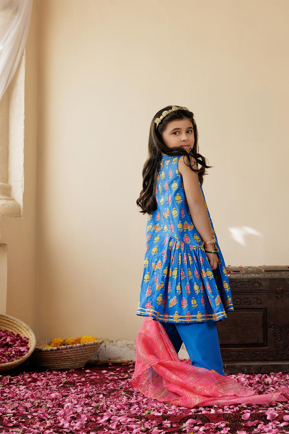 SN-02982 | Blue & Multicolor | Casual Plus 3 Piece Suit | Cotton Gold Printed