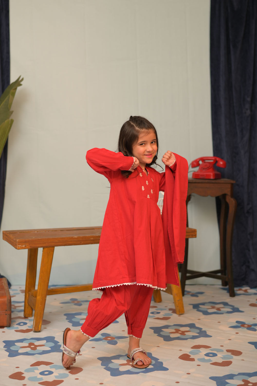 SN-02794 | RED | Casual 3 Piece Suit | Cotton Dobby Self