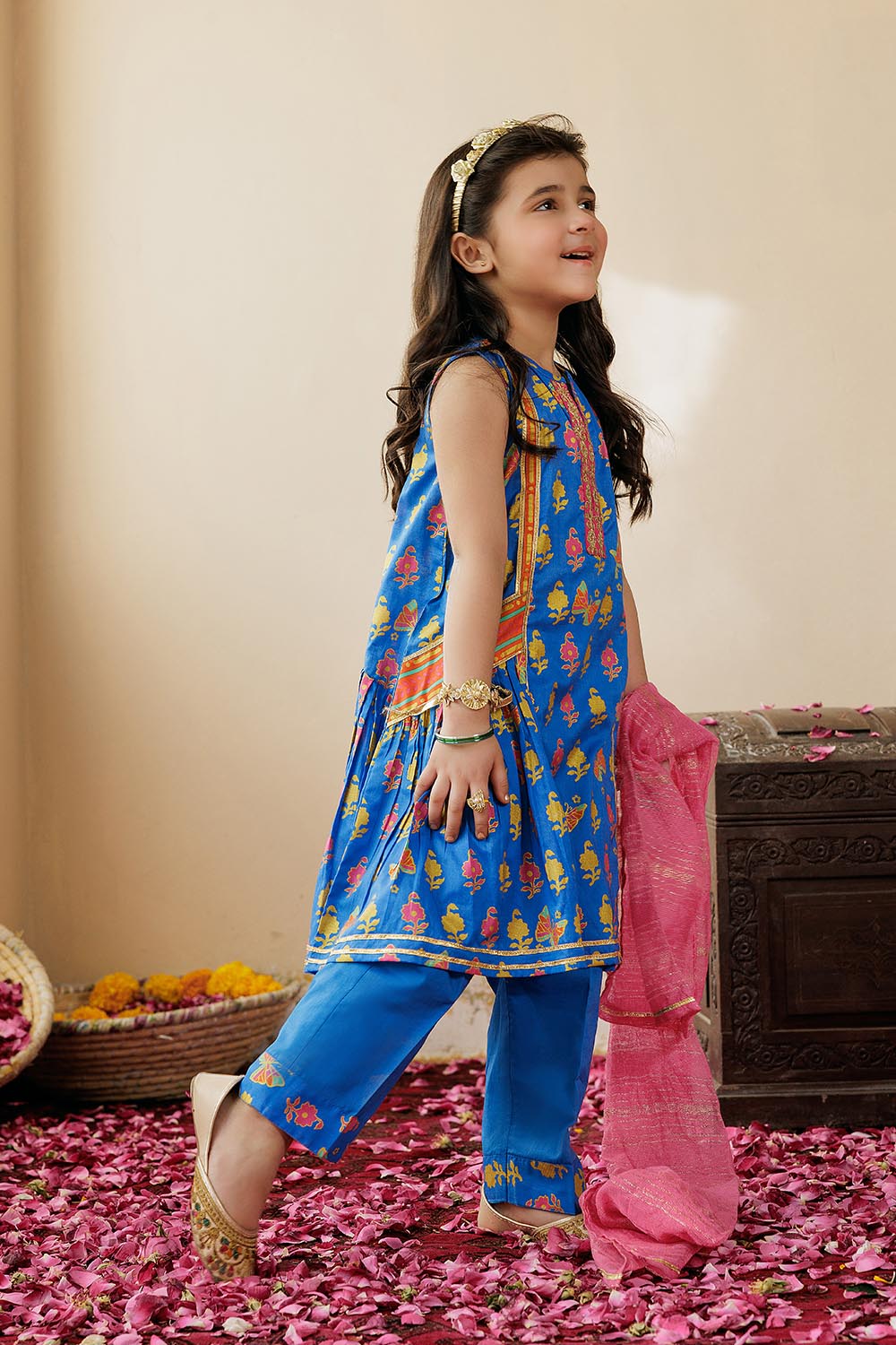 SN-02982 | Blue & Multicolor | Casual Plus 3 Piece Suit | Cotton Gold Printed