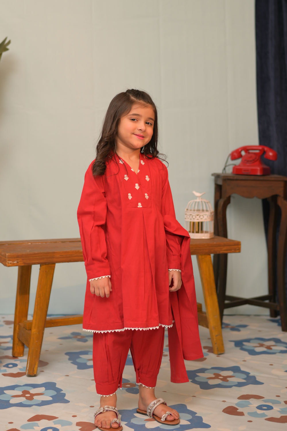 SN-02794 | RED | Casual 3 Piece Suit | Cotton Dobby Self