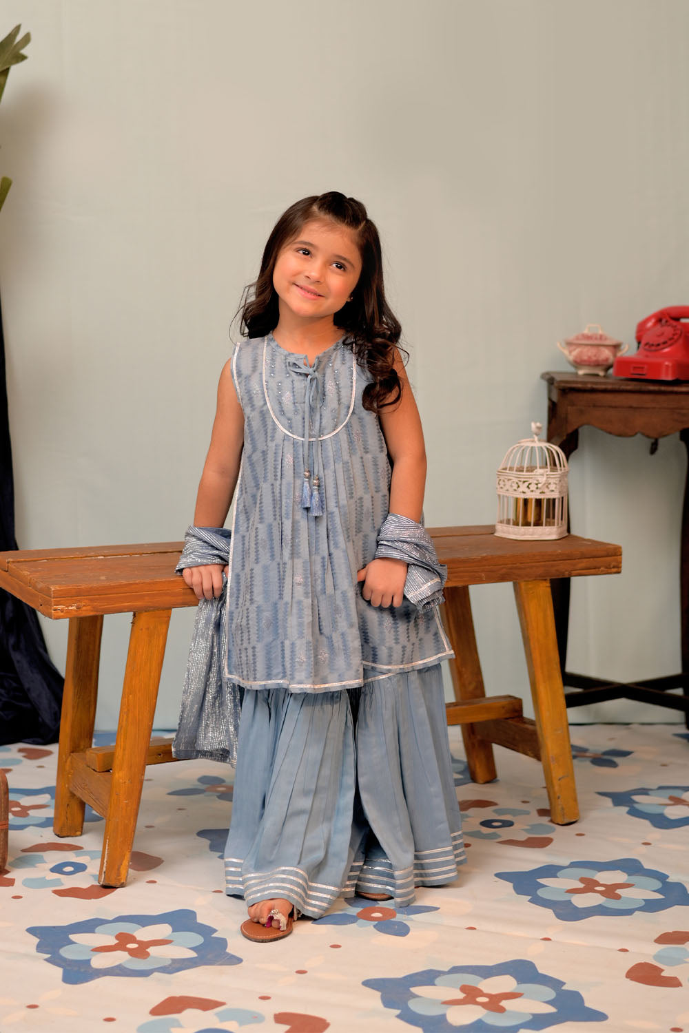 SN-02859 | Light Blue & Silver | Casual Plus 3 Piece Suit | Cotton Viscose Filament Jacquard