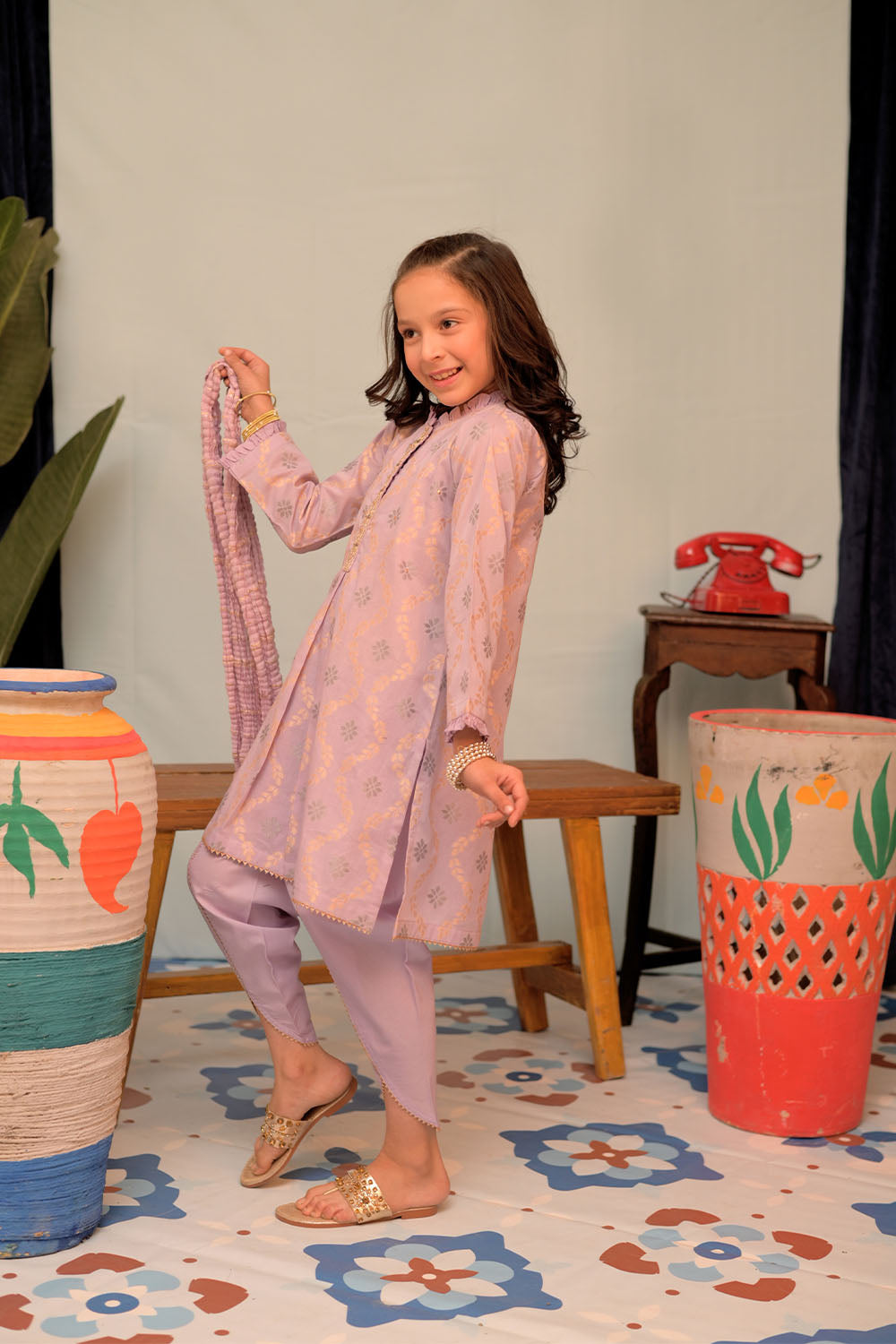 SN-02866 | Purple & Gold | Casual Plus 3 Piece Suit | Cotton Jacquard