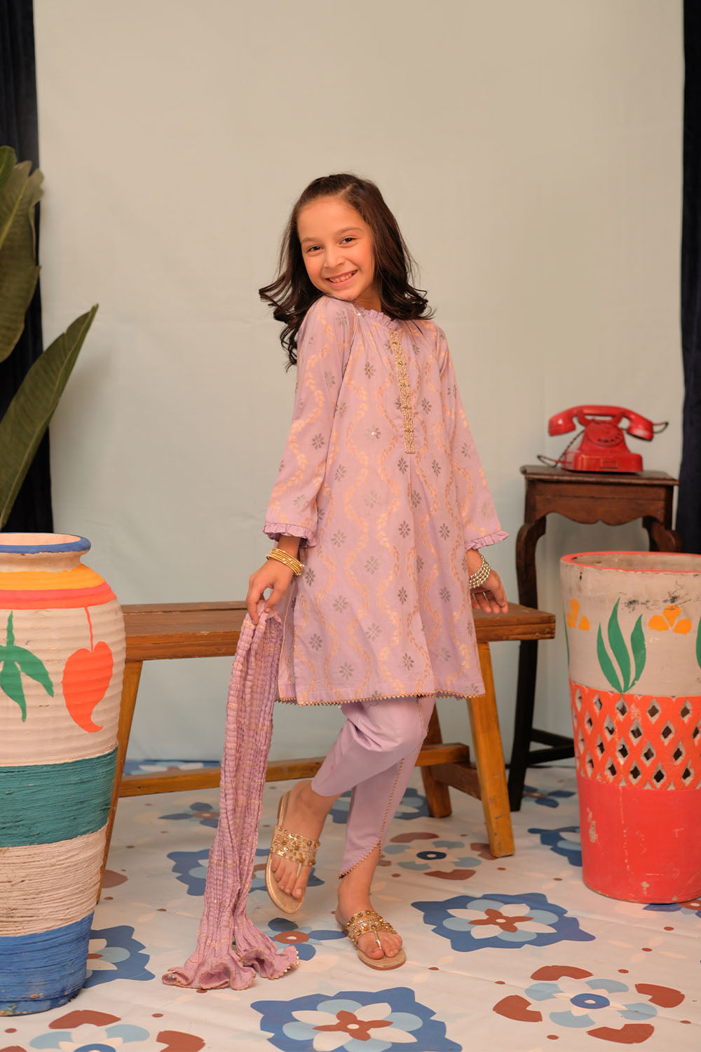 SN-02866 | Purple & Gold | Casual Plus 3 Piece Suit | Cotton Jacquard