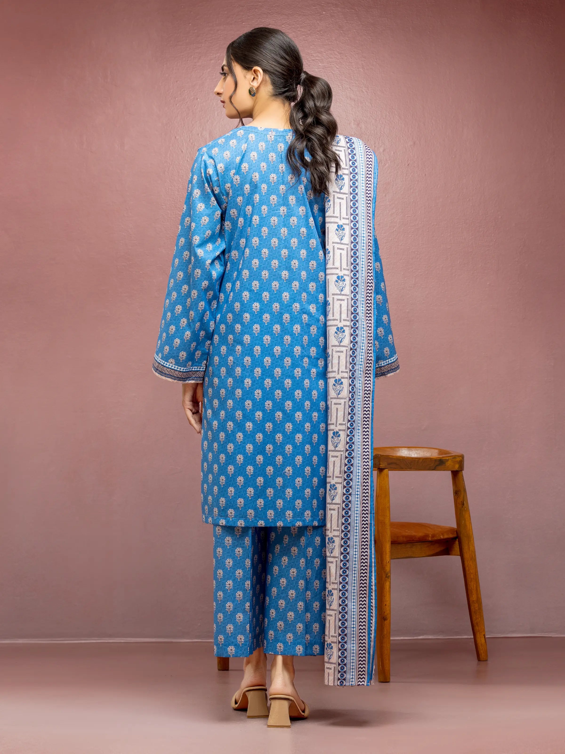 ED Unstitched Blue Printed Lawn 3 Piece