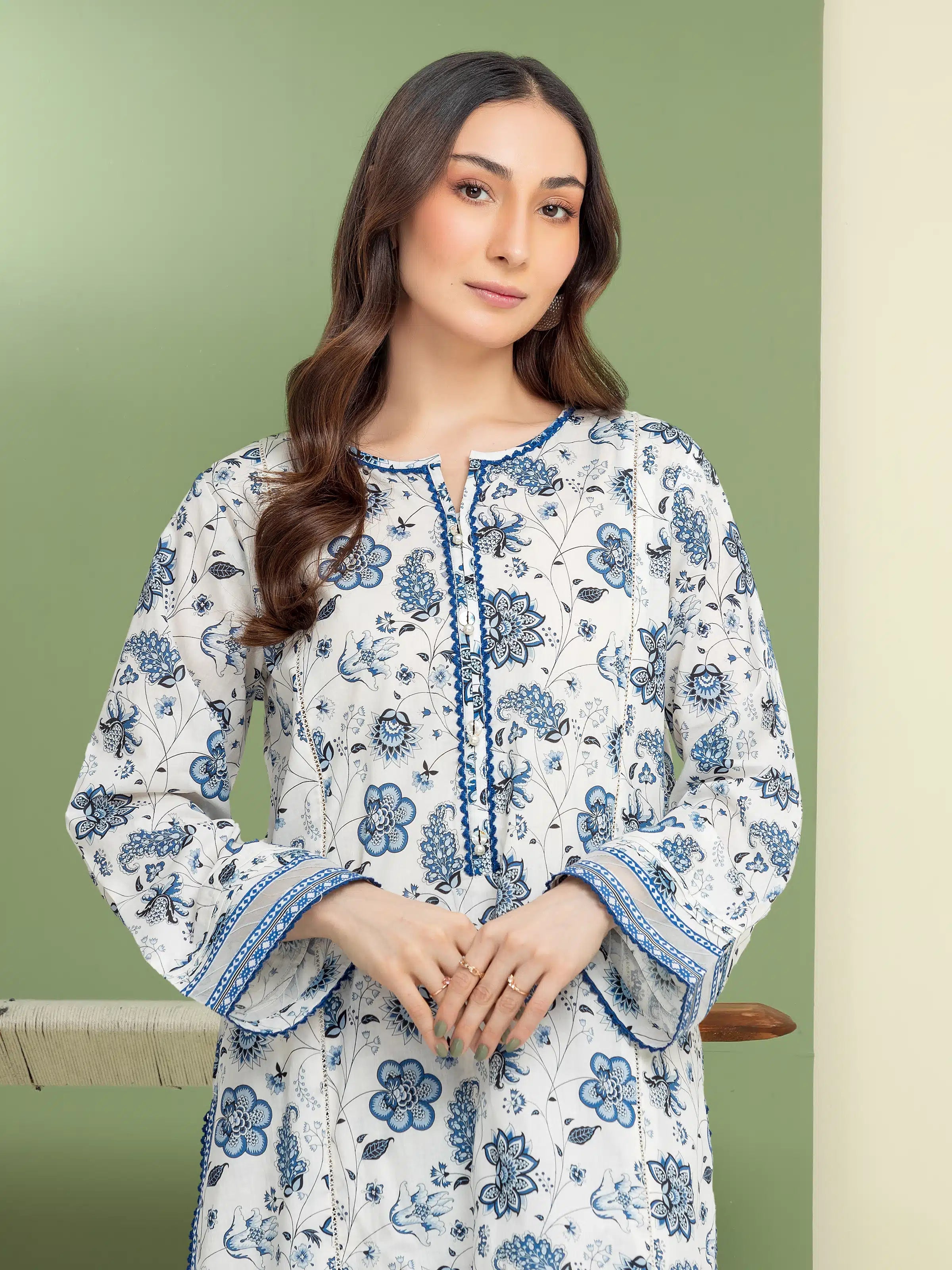 Edenrobe Unstitched Ash White Printed Lawn 2 Piece