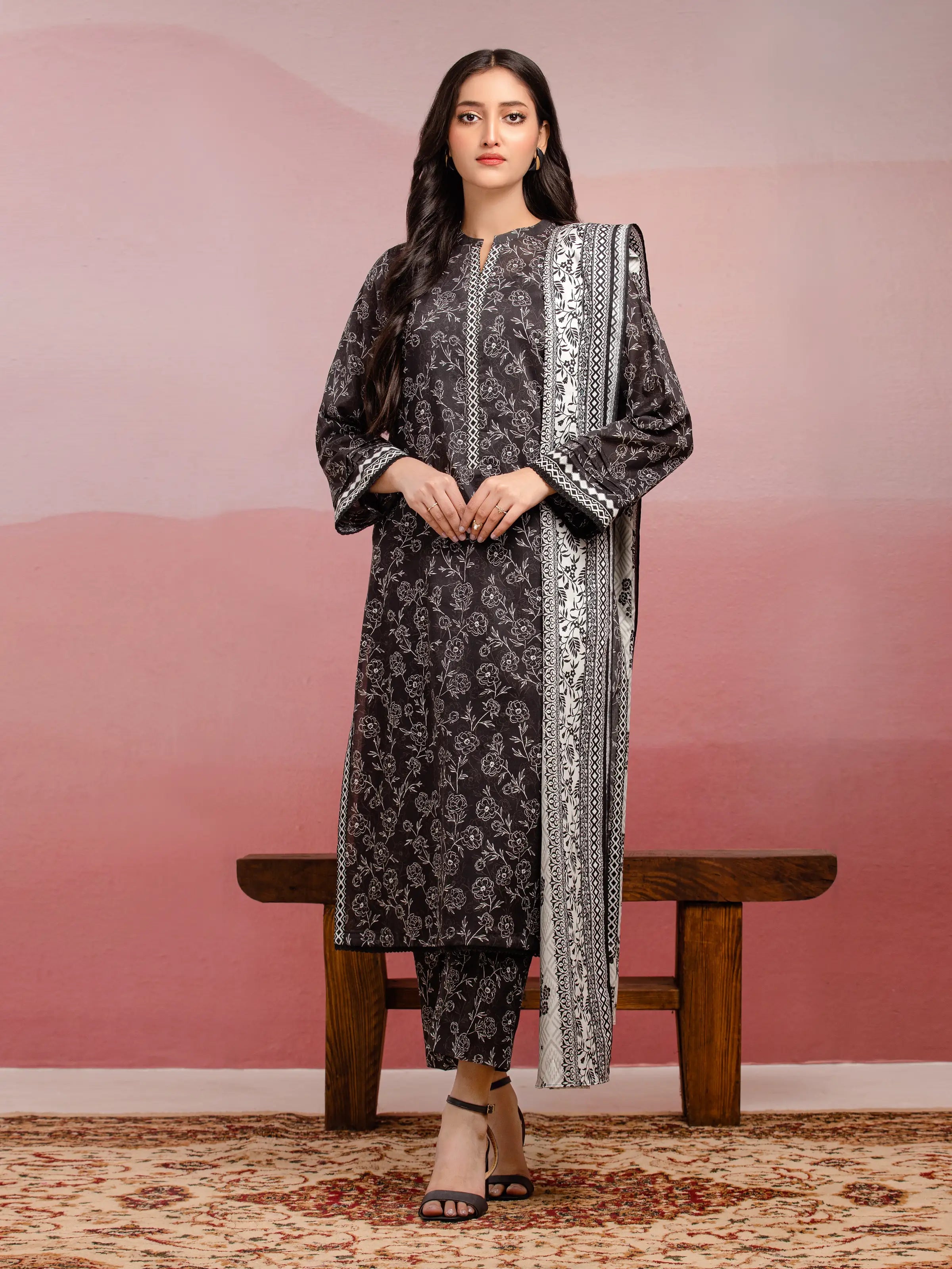ED Unstitched Black Printed Lawn 3 Piece