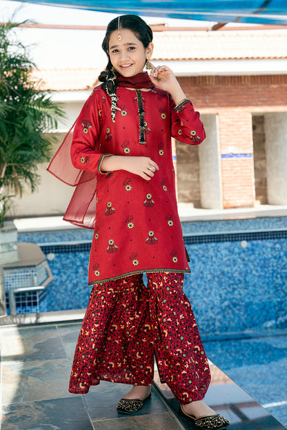MC-RAW SILK SHIRT AND GARRARA WITH TABEL PRINT 3PCS