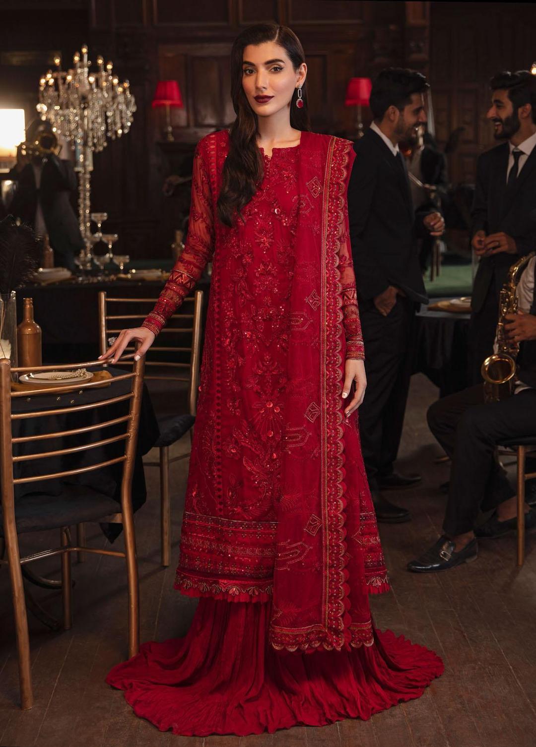 Iznik Embroidered Chiffon Suits Unstitched 3 Piece IRC-01 Salsa