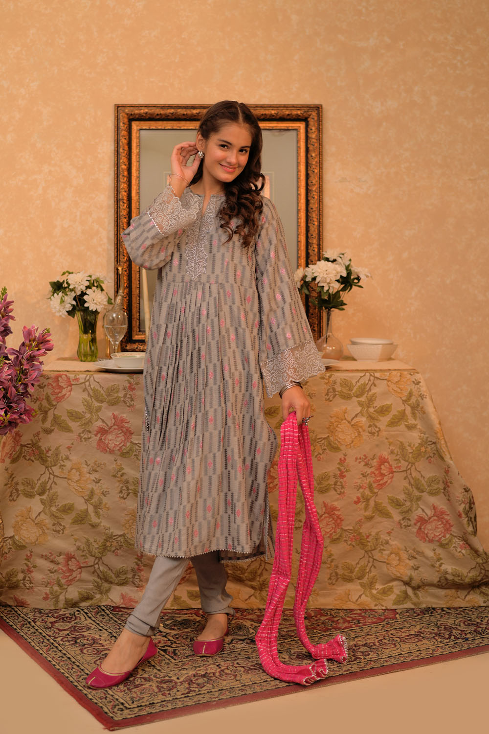 SN-02900 | Gray & Multicolor | Casual Plus 3 Piece Suit | Viscose Filament Jacquard