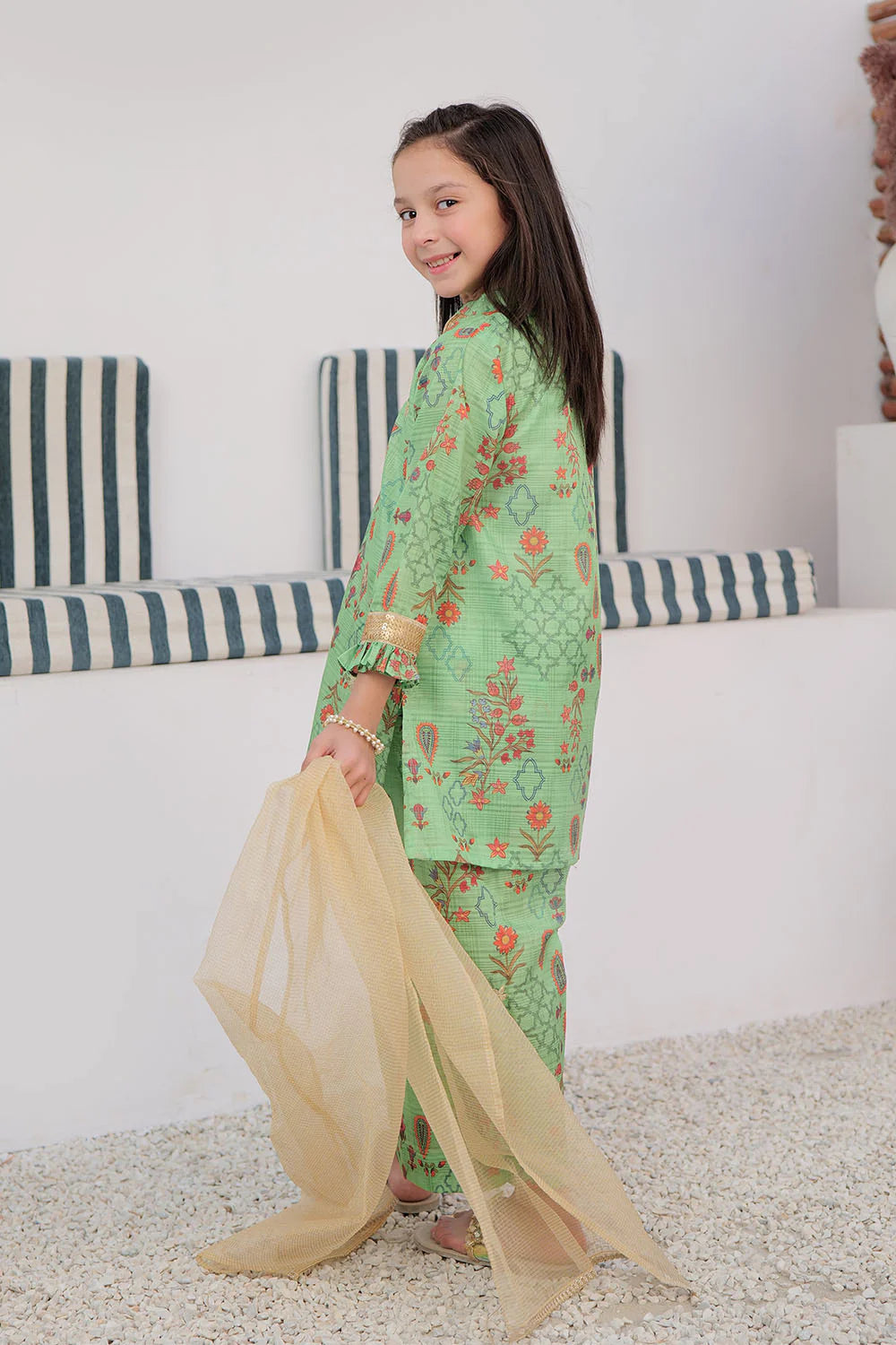 SN-02869 | Green & Multicolor | Formal 3 Piece Suit | Tasar Silk