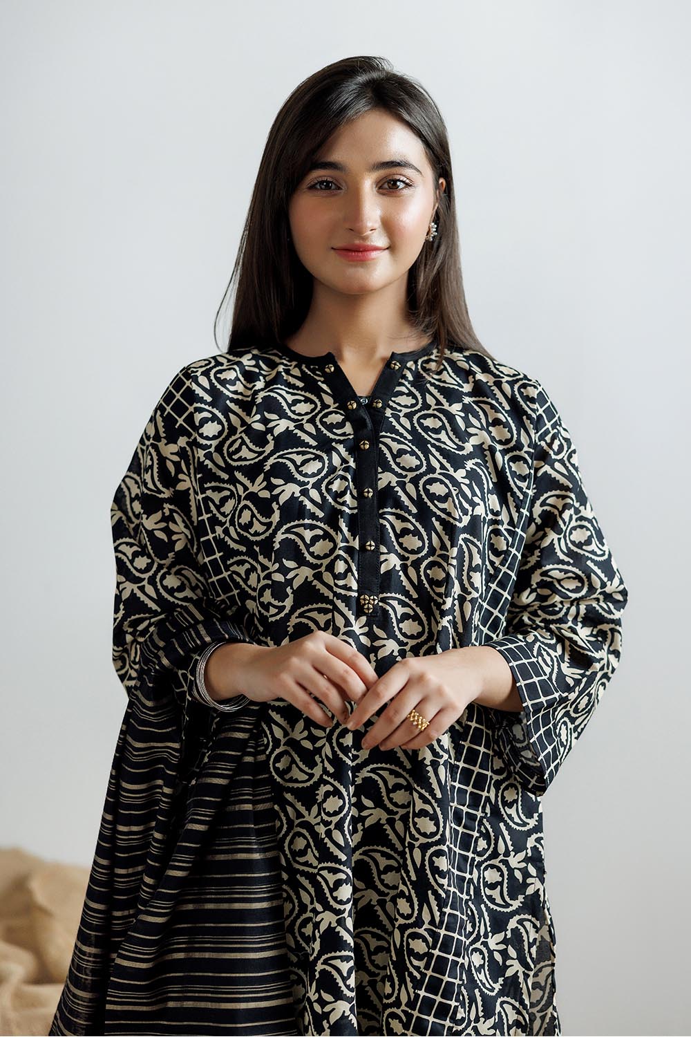 SENORITA GAD-03161 | Black & Fawn | Casual 3 Piece Suit | Cotton Lawn Printed