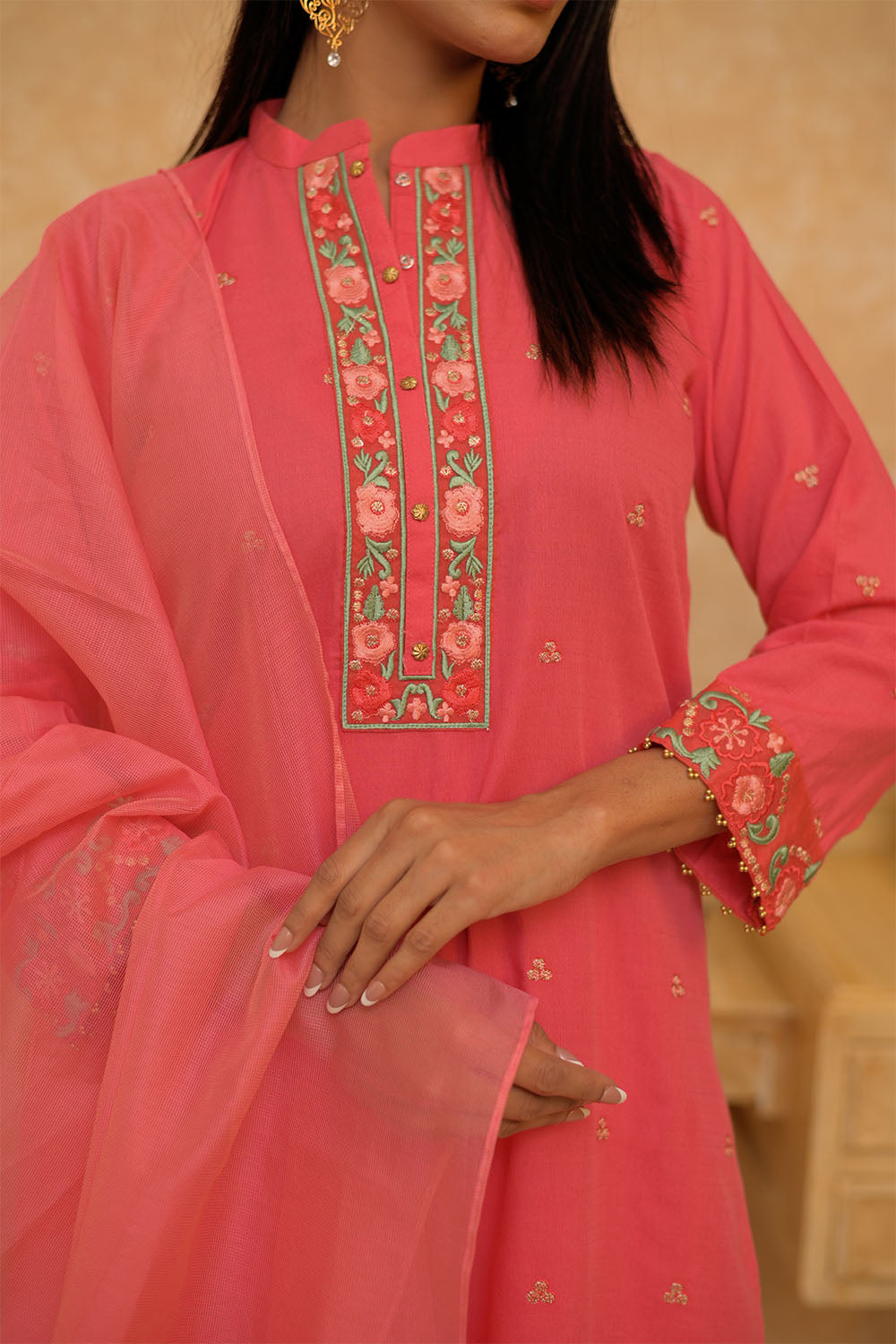 SN-02798 | Dark Peach | Casual 3 Piece Suit | Cotton Dobby Self
