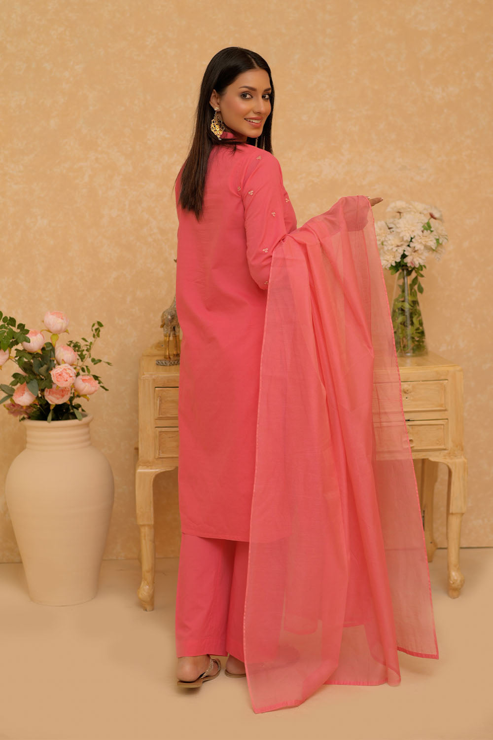 SN-02798 | Dark Peach | Casual 3 Piece Suit | Cotton Dobby Self