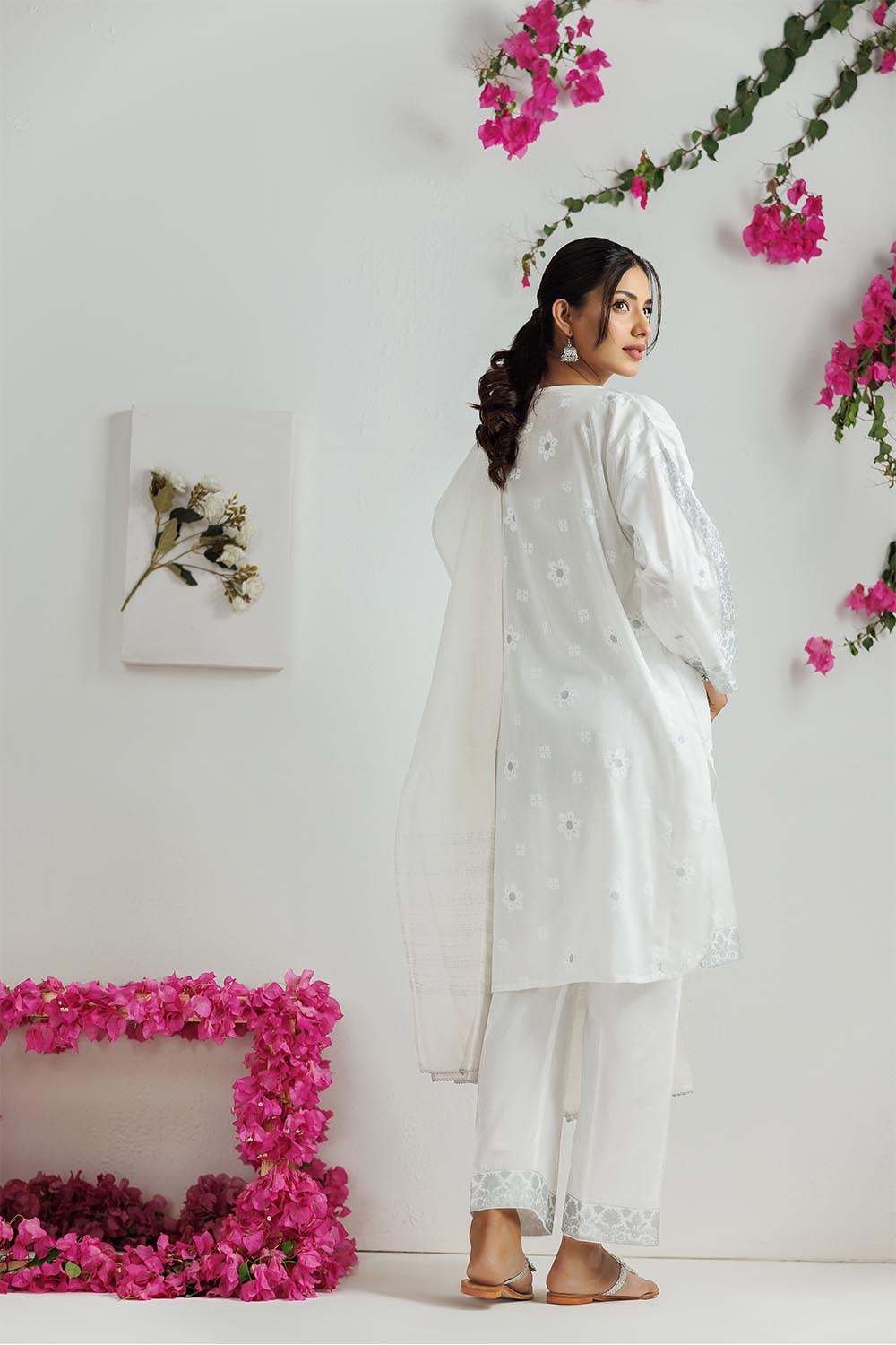 SN-  White & Silver | Casual 3 Piece Suit | Cotton Lawn Printed