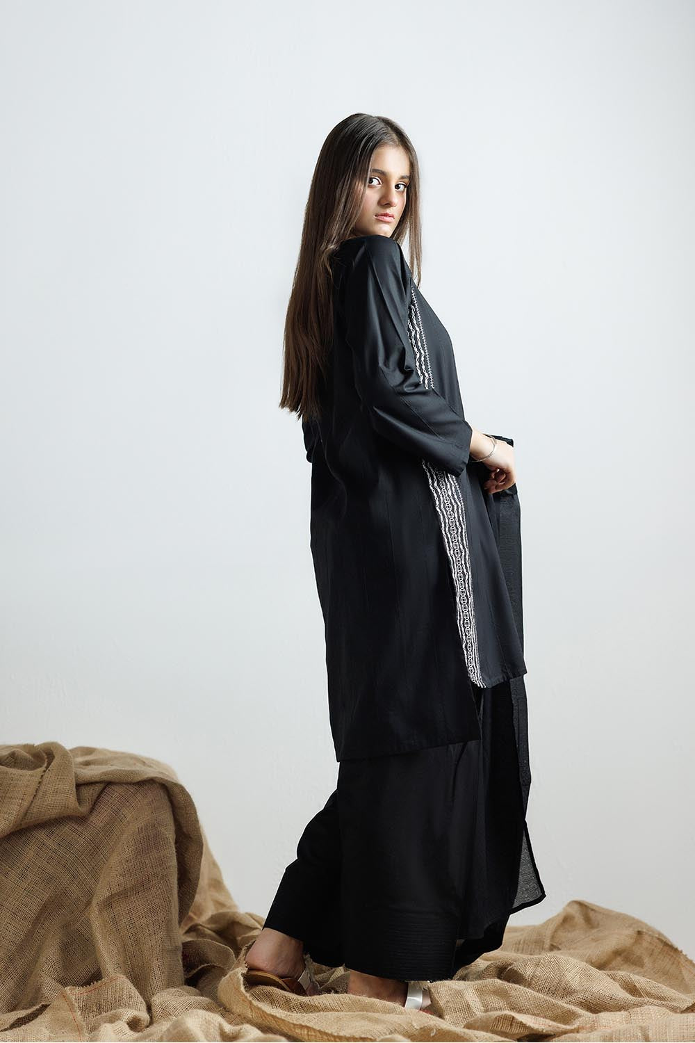 SENORITA GAD-03111 | Black & White | Casual 3 Piece Suit | Plain Cotton