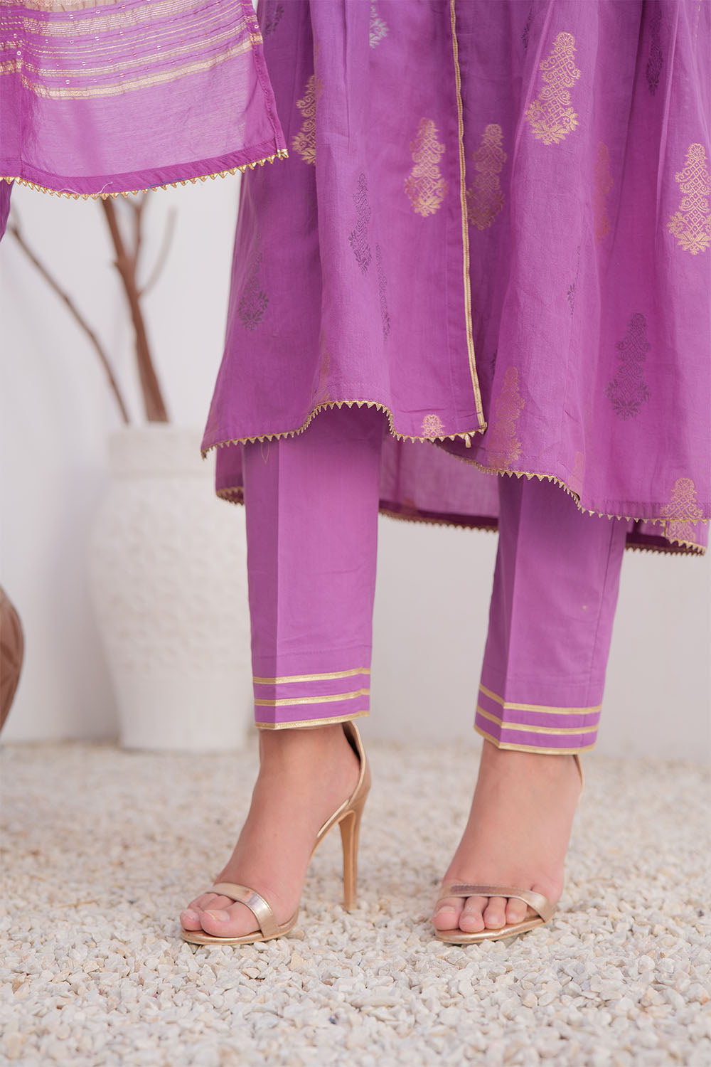 SN-02894 | Purple & Gold | Casual Plus 3 Piece Suit | Cotton Jacquard