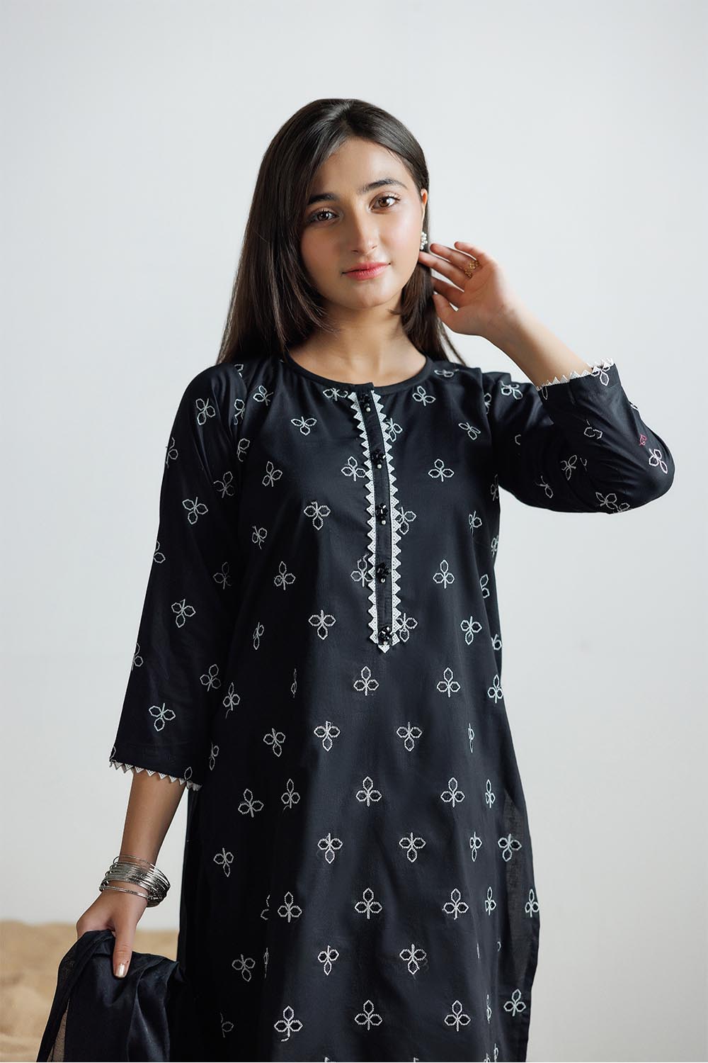 SENORITA GAD-03075 | Black & White | Casual 3 Piece Suit | Cotton Plain Cotton