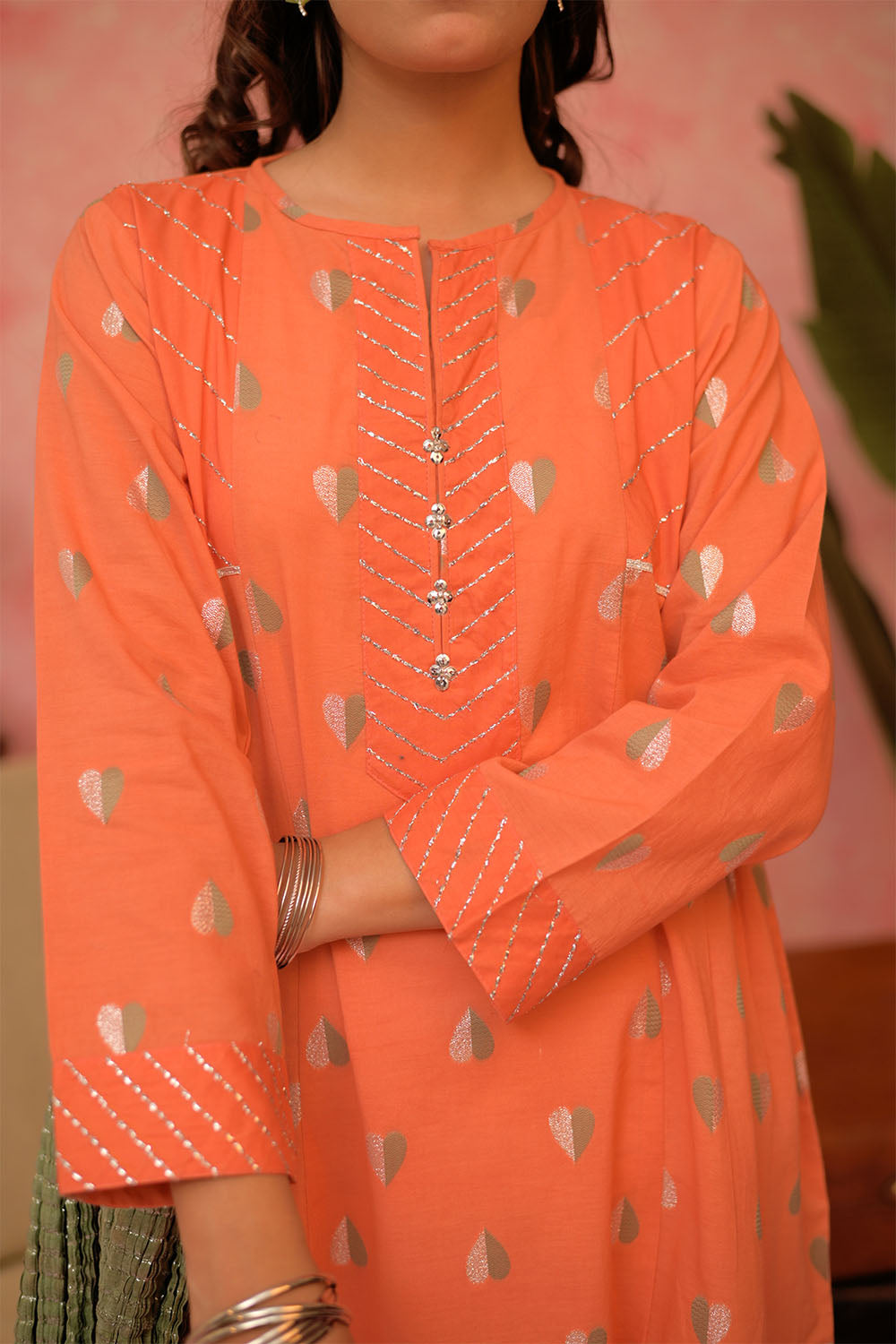 SN-02962 | Orange & Multicolor | Casual Plus 3 Piece Suit | Cotton Jacquard