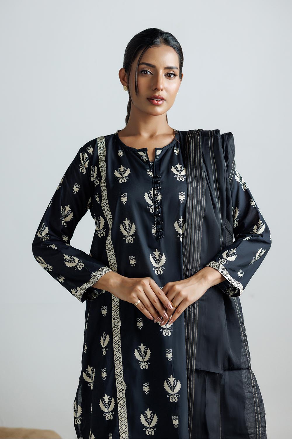 SENORITA LAD-03122 | Black & Fawn | Casual 3 Piece Suit | Cotton Printed Lawn