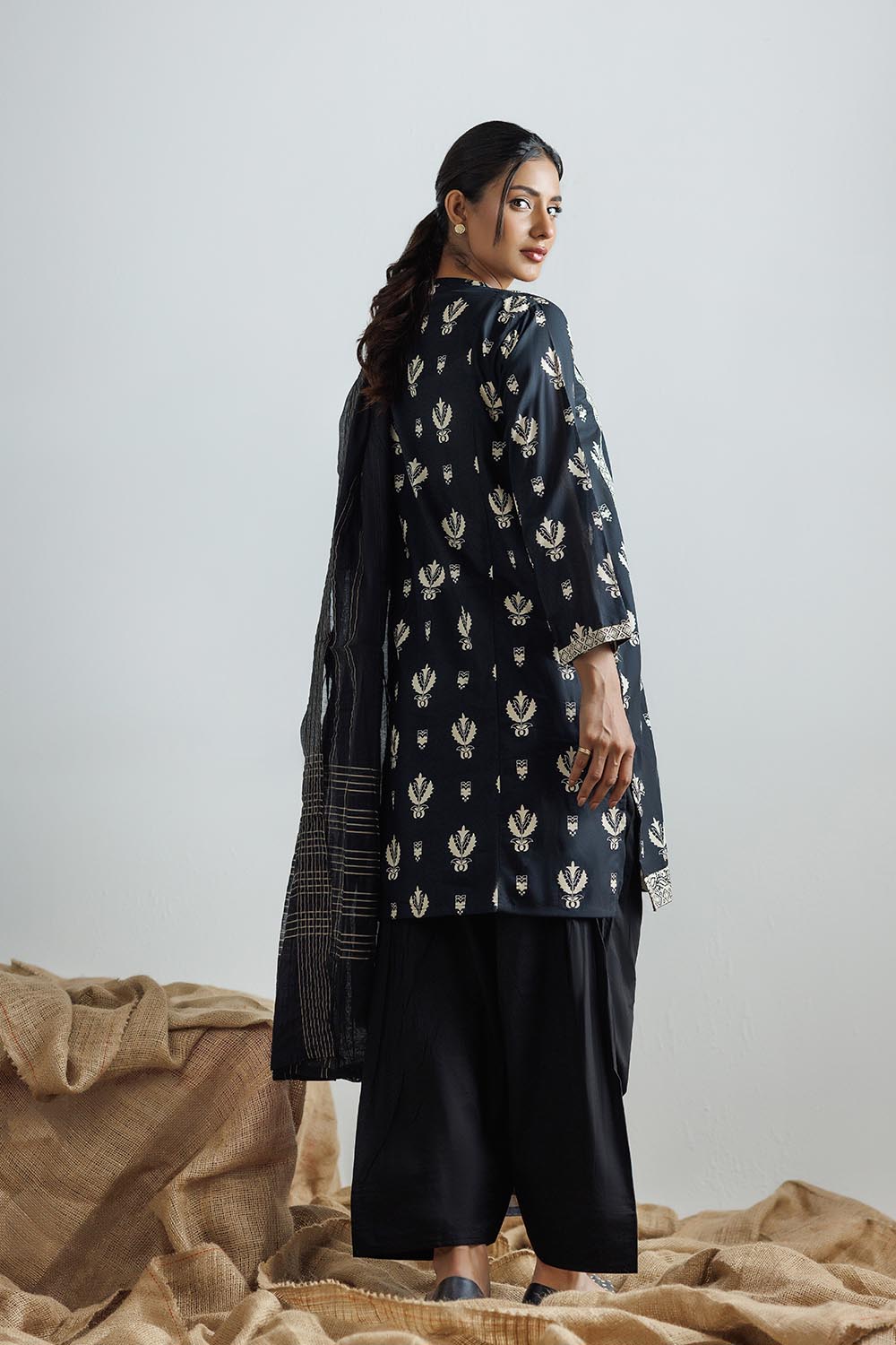 SENORITA LAD-03122 | Black & Fawn | Casual 3 Piece Suit | Cotton Printed Lawn