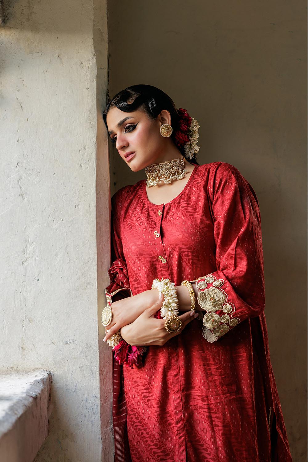 SN-02892 | Maroon & Gold | Casual Plus 3 Piece Suit | Cotton Viscose Filament Jacquard