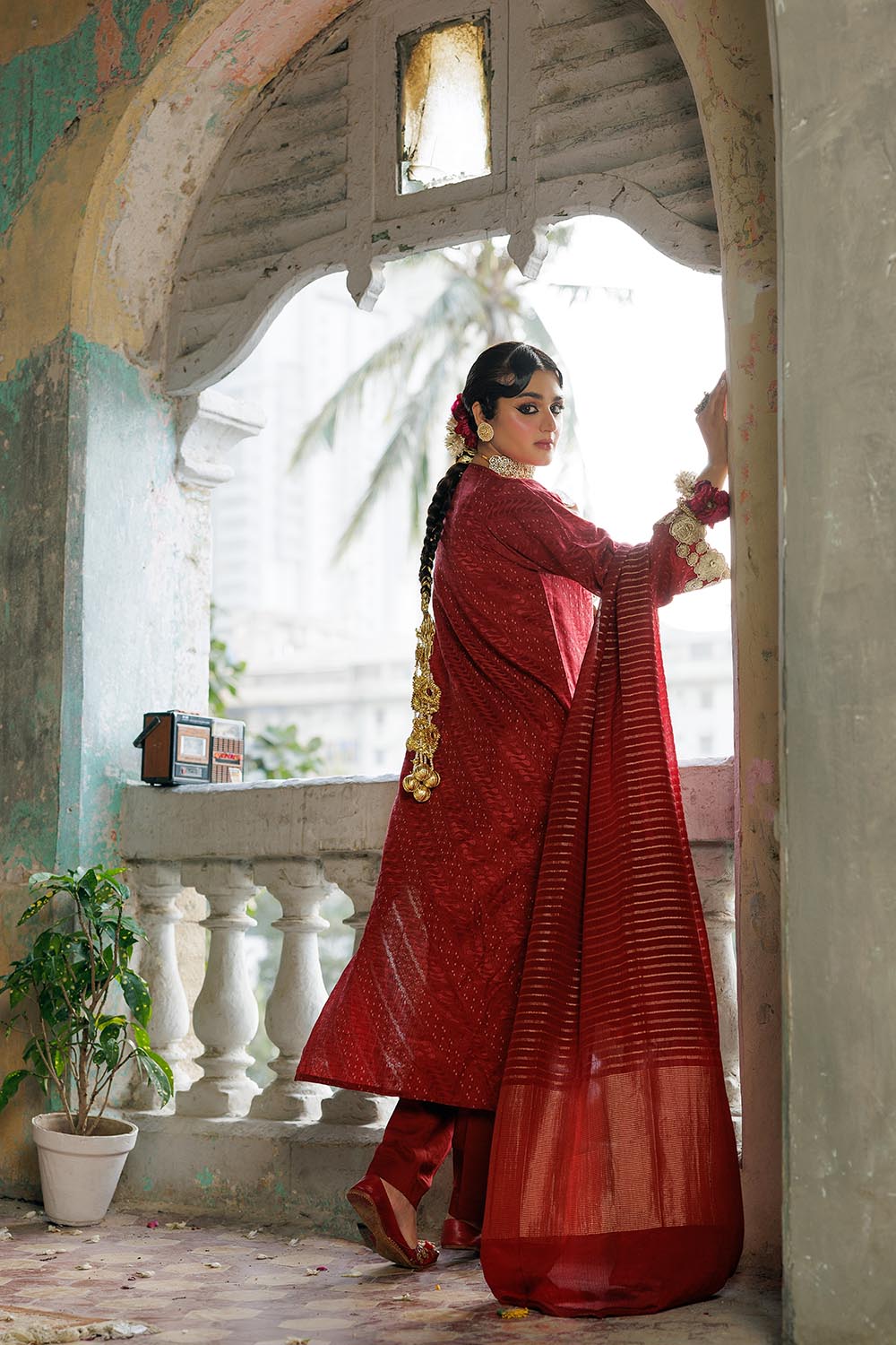 SN-02892 | Maroon & Gold | Casual Plus 3 Piece Suit | Cotton Viscose Filament Jacquard