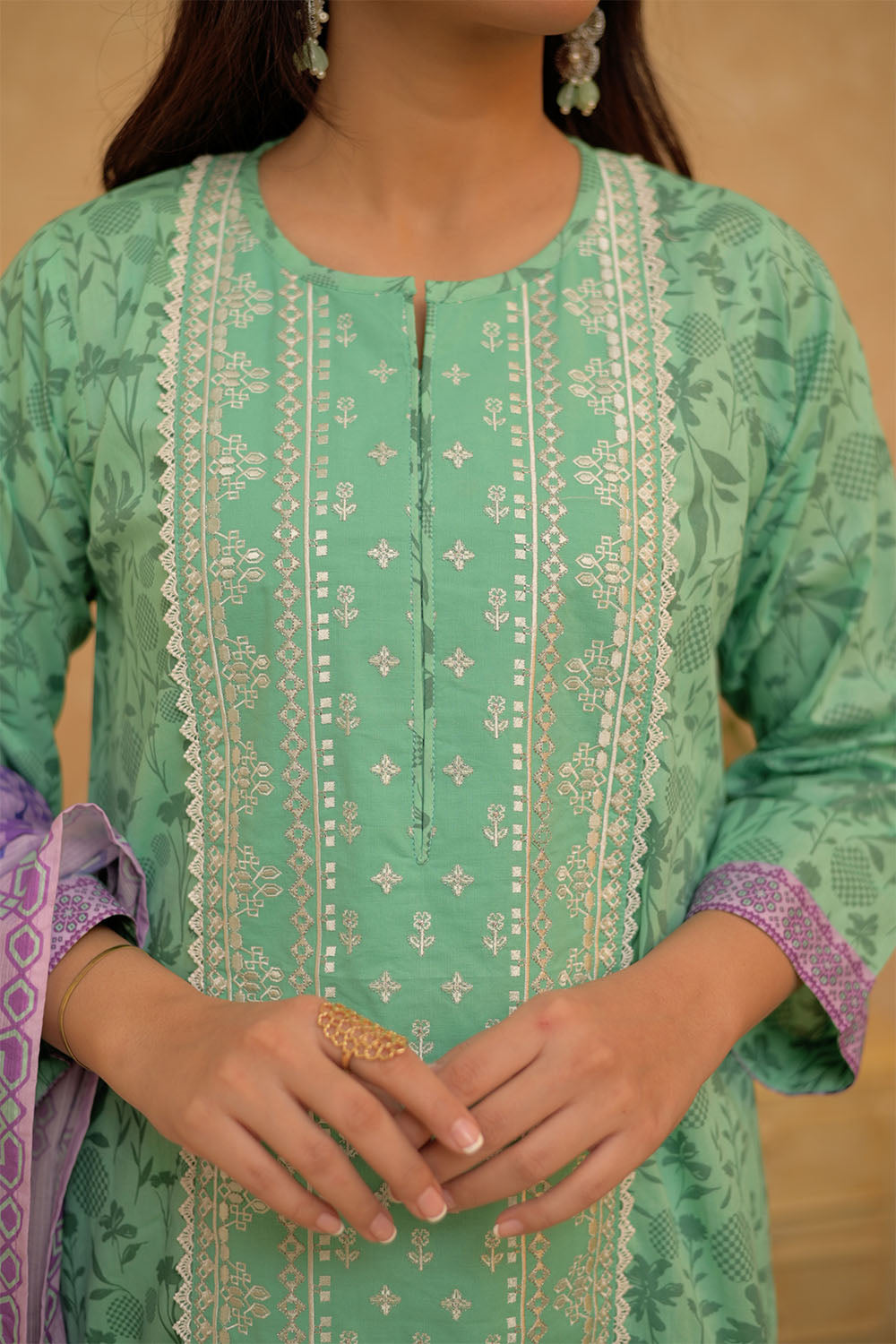 SN-02731 | Sea Green & Multicolor | Casual 3 Piece Suit | Cotton Lawn Printed