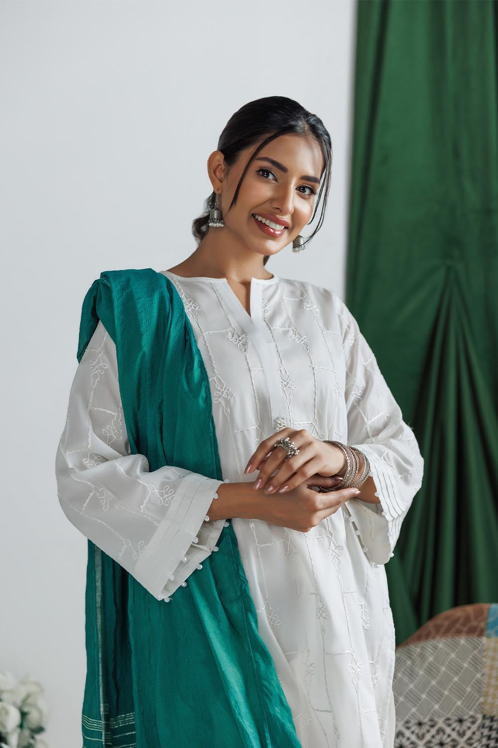 SN- | White | Casual 3 Piece Suit | Plain Cotton