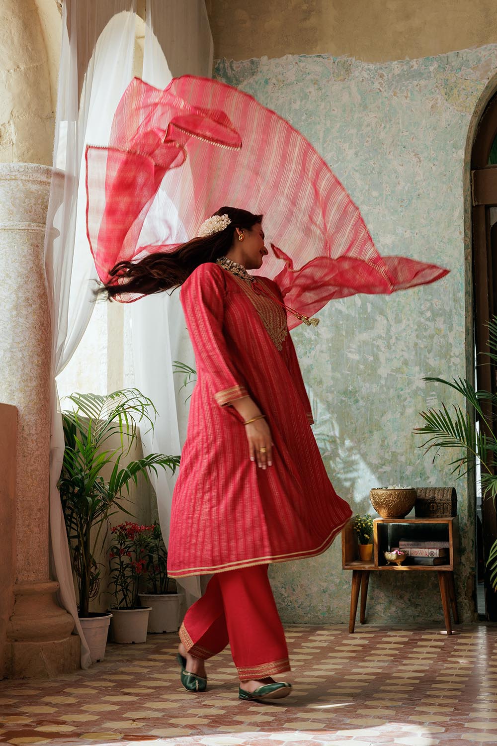 SN-02974 | Red & Gold | Casual Plus 3 Piece Suit | Cotton Dobby