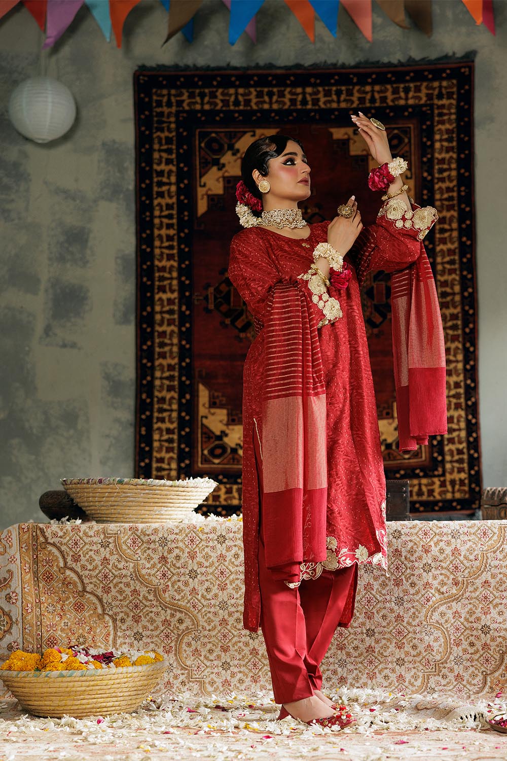 SN-02892 | Maroon & Gold | Casual Plus 3 Piece Suit | Cotton Viscose Filament Jacquard