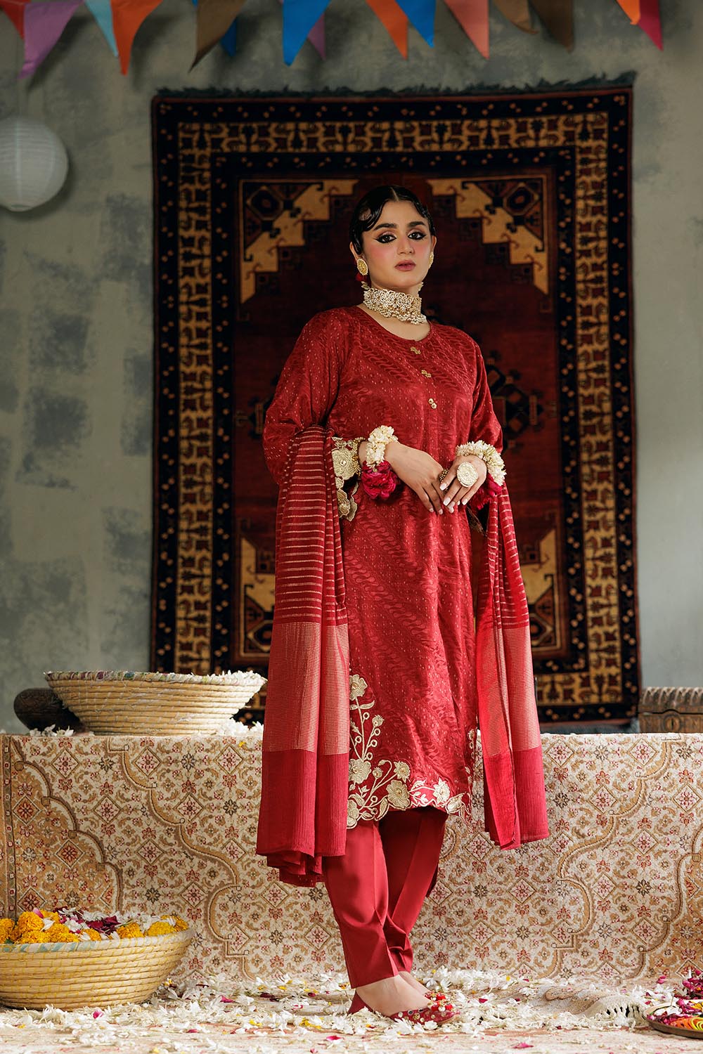 SN-02892 | Maroon & Gold | Casual Plus 3 Piece Suit | Cotton Viscose Filament Jacquard