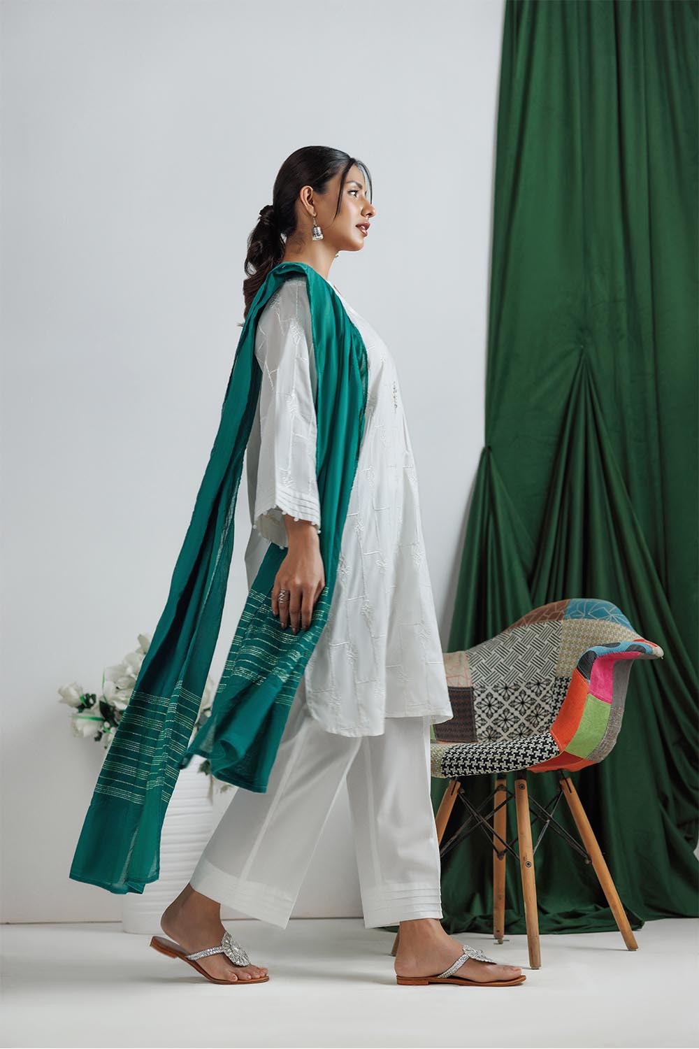 SN- | White | Casual 3 Piece Suit | Plain Cotton