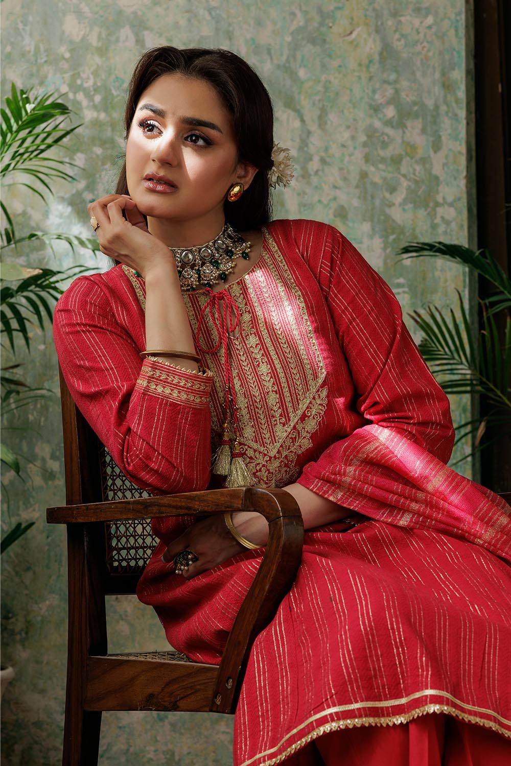 SN-02974 | Red & Gold | Casual Plus 3 Piece Suit | Cotton Dobby