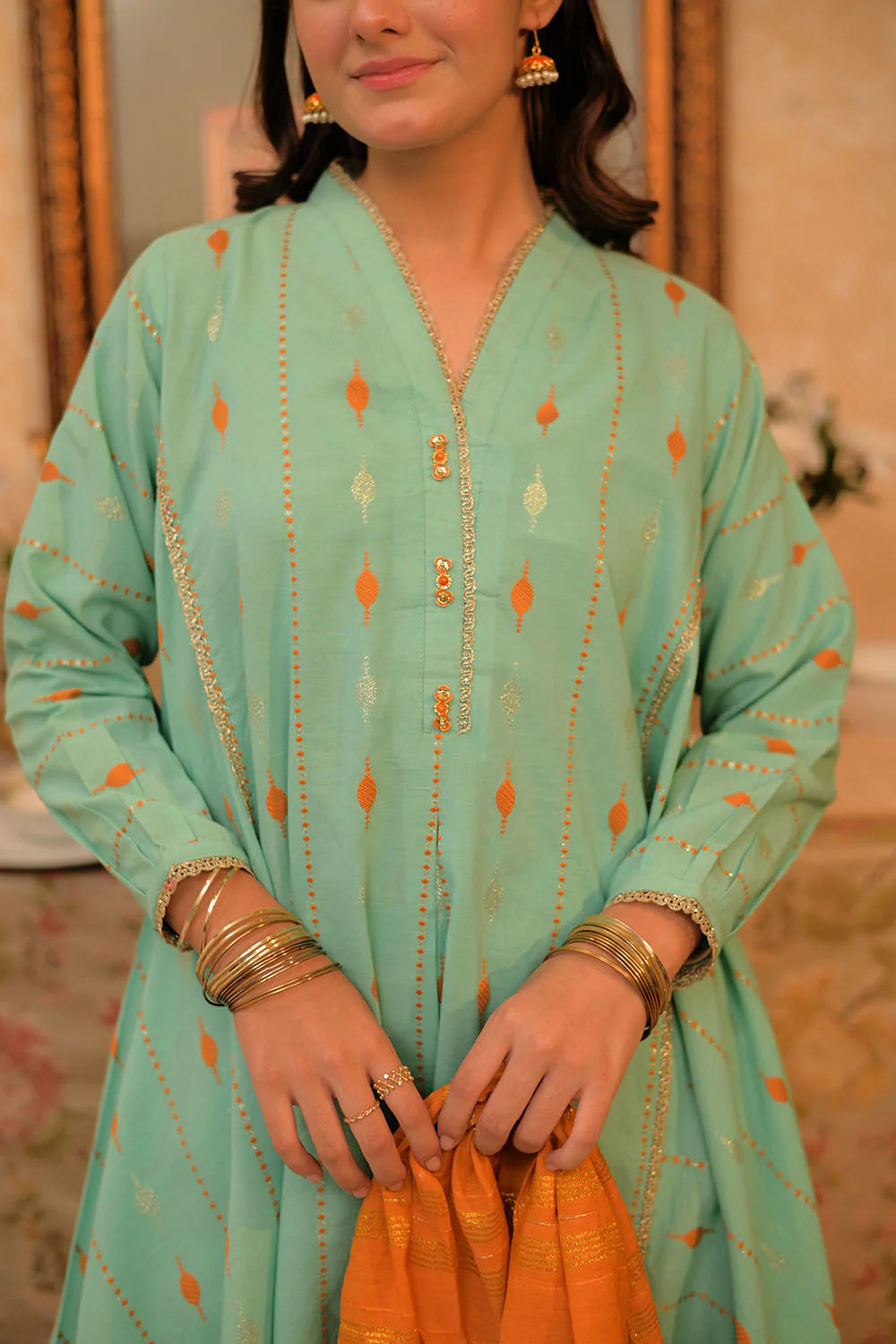 SN-02932 | Sea Green & Multicolor | Casual Plus 3 Piece Suit | Cotton Jacquard