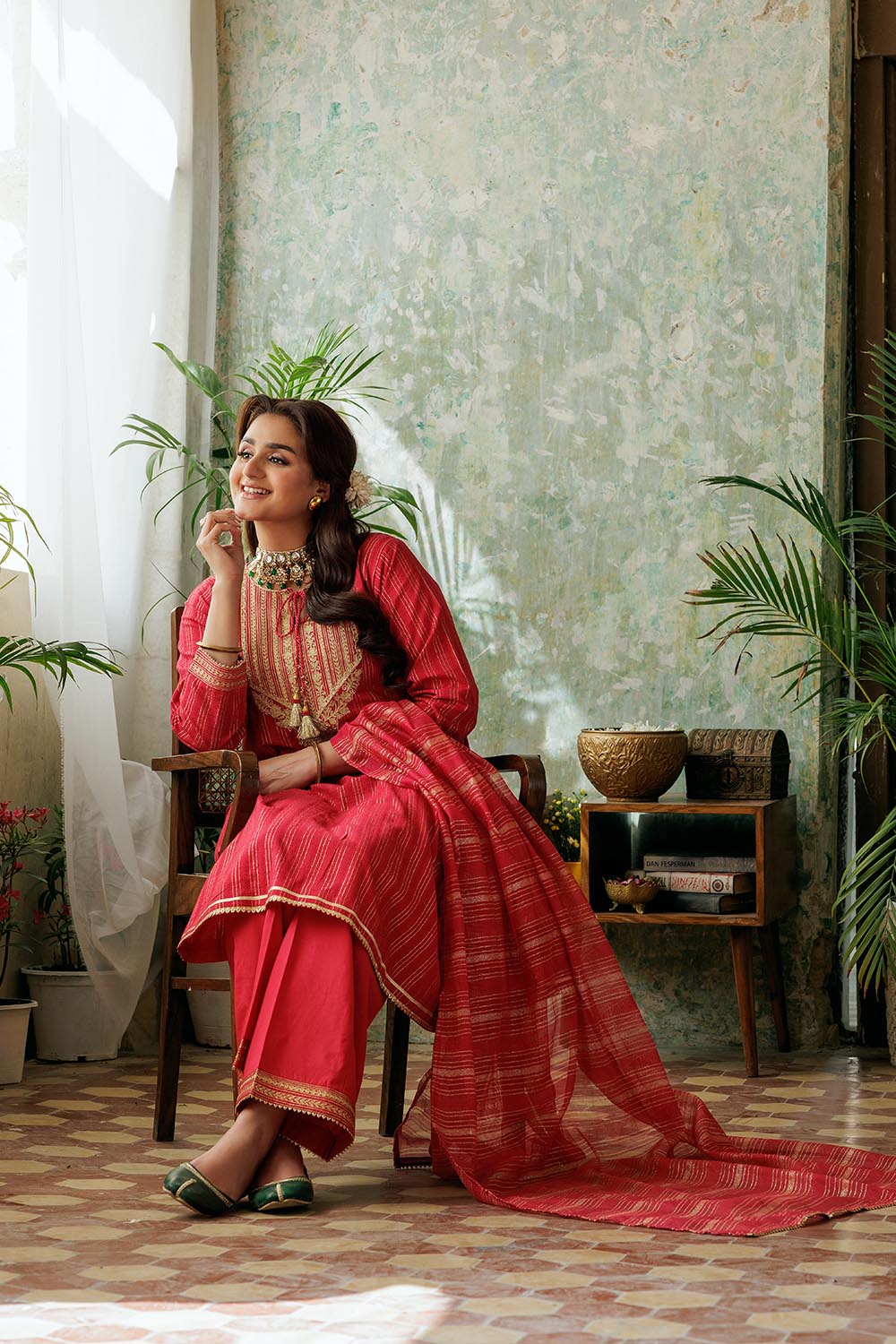 SN-02974 | Red & Gold | Casual Plus 3 Piece Suit | Cotton Dobby