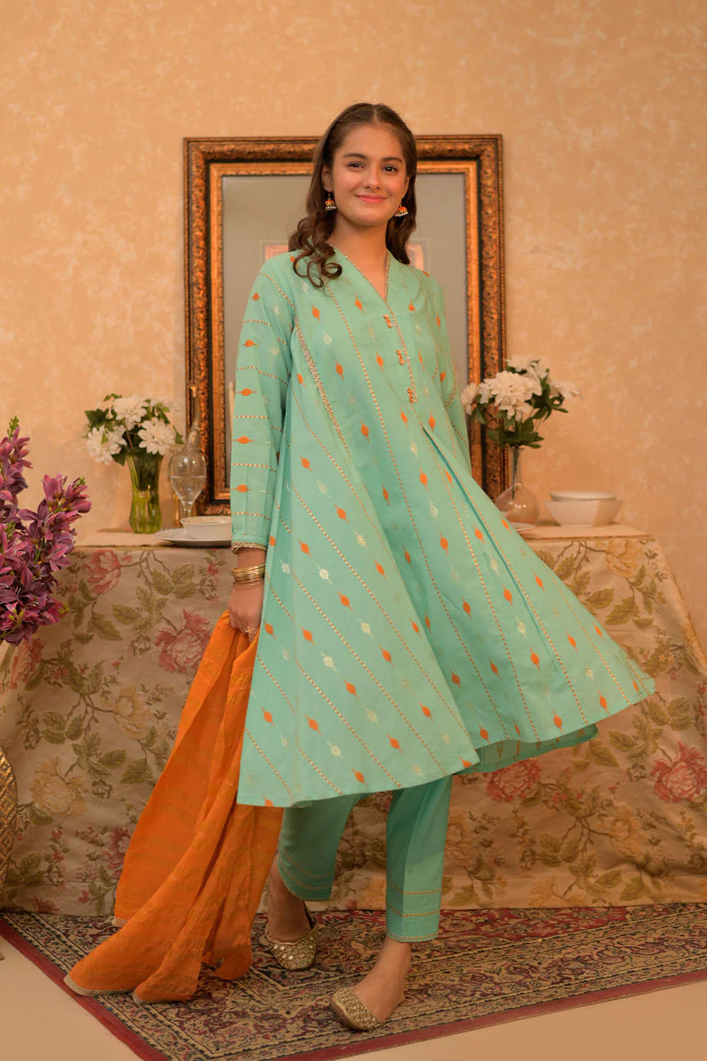 SN-02932 | Sea Green & Multicolor | Casual Plus 3 Piece Suit | Cotton Jacquard