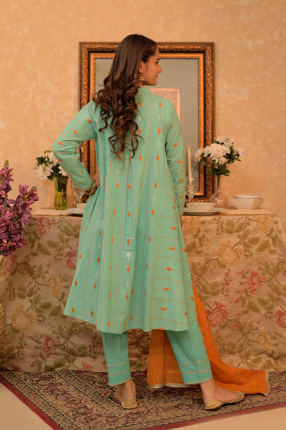 SN-02932 | Sea Green & Multicolor | Casual Plus 3 Piece Suit | Cotton Jacquard