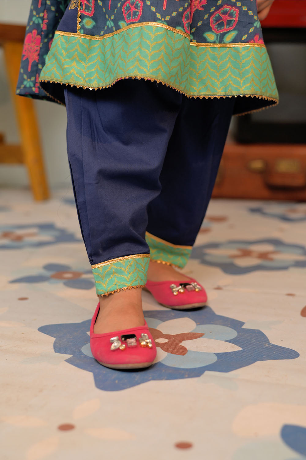 SN-02955 | Blue & Multicolor | Casual Plus 3 Piece Suit | Cotton Gold Lawn Print