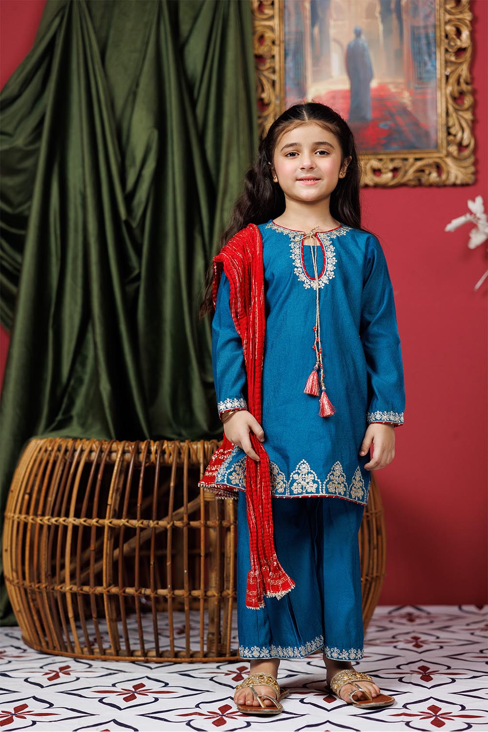 Senorita  | Turquoise Blue & Golden | Formal 3 Piece Suit |