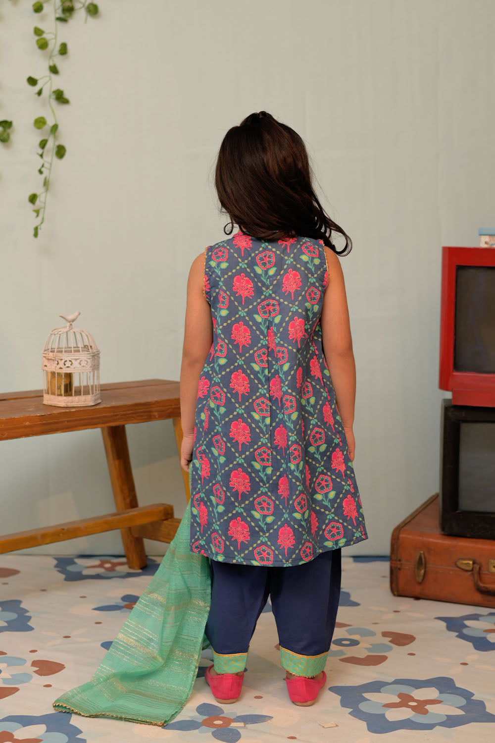 SN-02955 | Blue & Multicolor | Casual Plus 3 Piece Suit | Cotton Gold Lawn Print