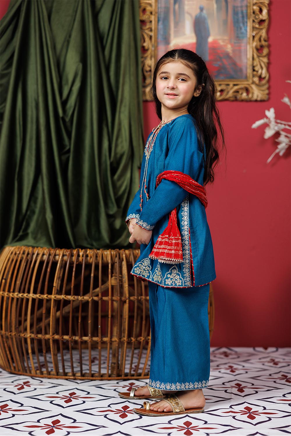 Senorita  | Turquoise Blue & Golden | Formal 3 Piece Suit |