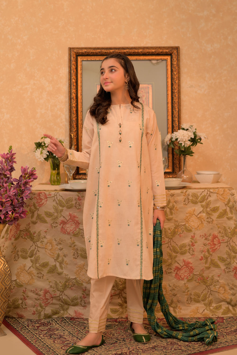 SN-02942 | Fawn & Multicolor | Casual Plus 3 Piece Suit | Cotton Jacquard