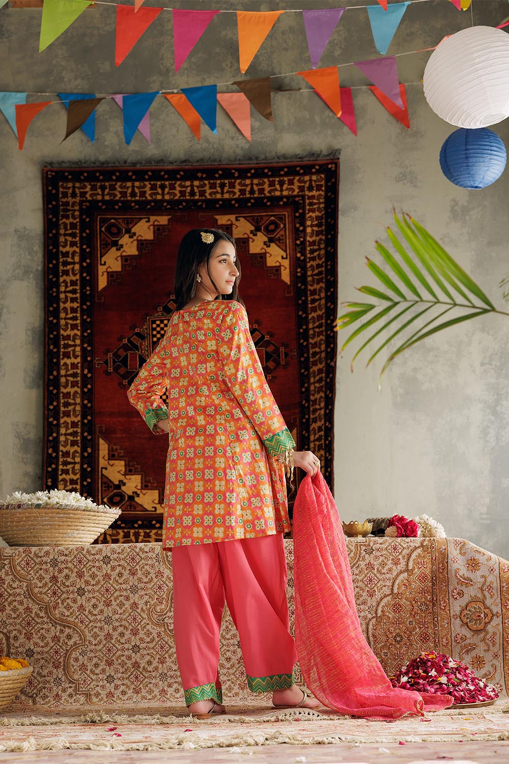 SN-02983 | Multicolor & Gold | Casual Plus 3 Piece Suit | Cotton Gold Printed