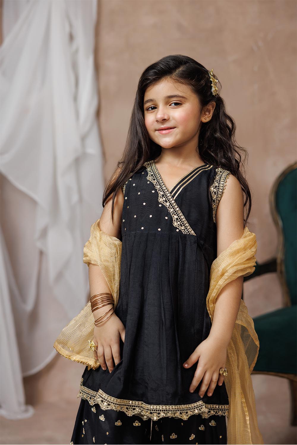 Senorita  | Black & Gold | Formal 3 Piece Suit | Viscose Raw Silk
