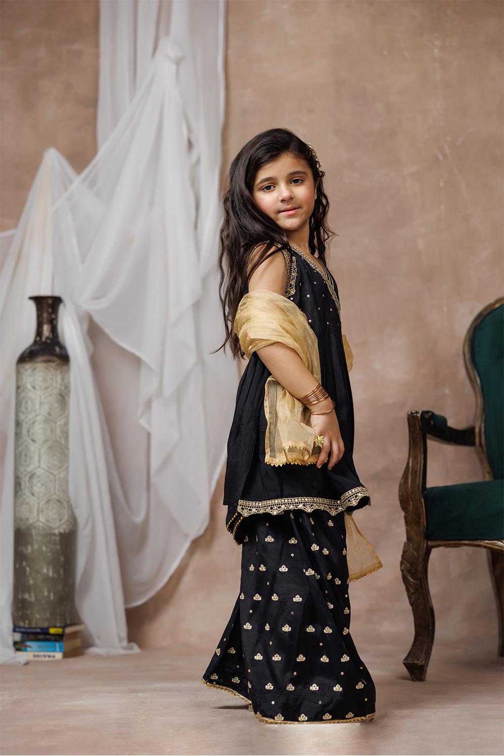 Senorita  | Black & Gold | Formal 3 Piece Suit | Viscose Raw Silk