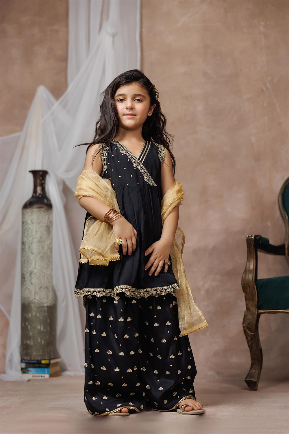 Senorita  | Black & Gold | Formal 3 Piece Suit | Viscose Raw Silk