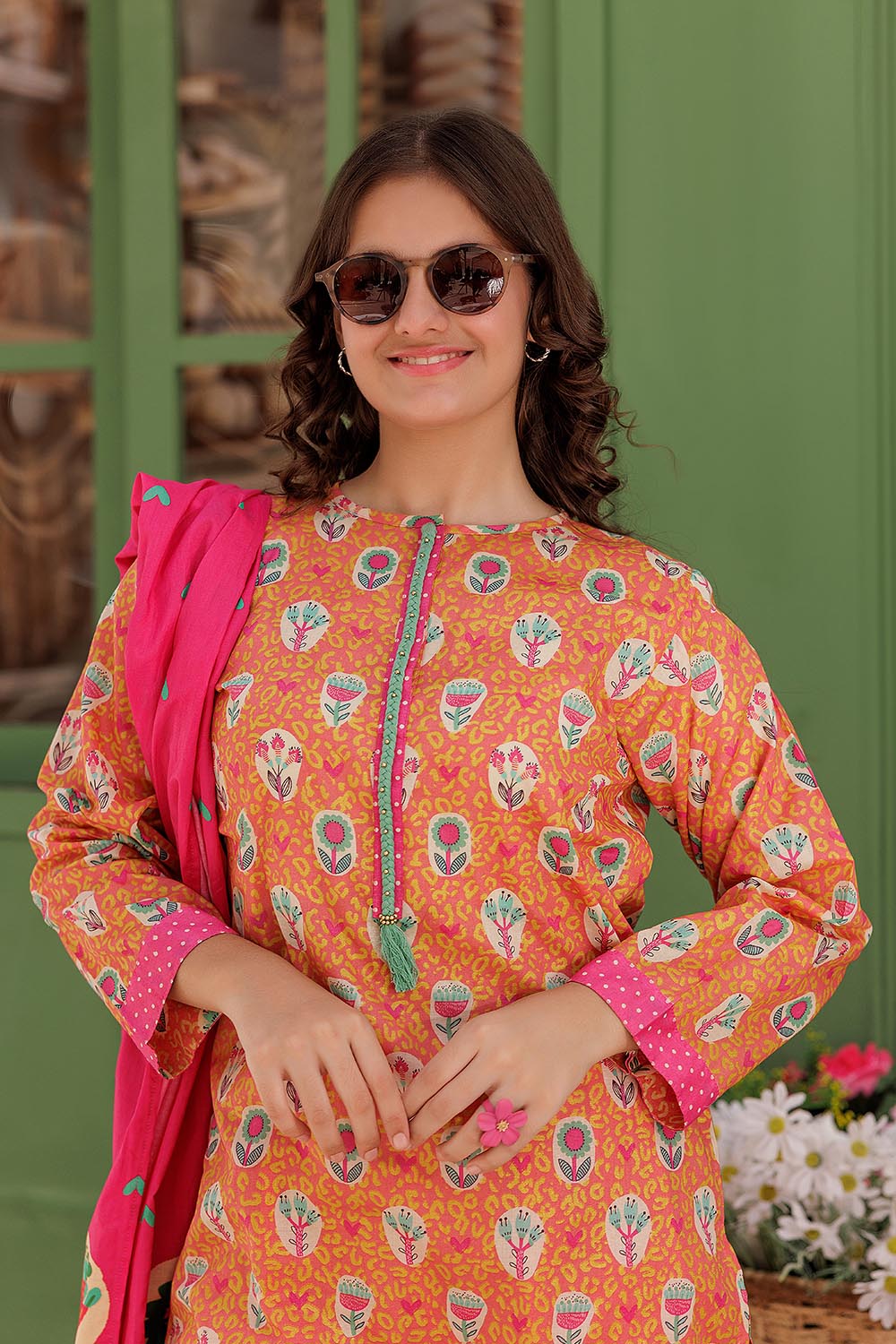 SN- Peach & Multicolor | Casual 3 Piece Suit | Cotton Lawn Printed