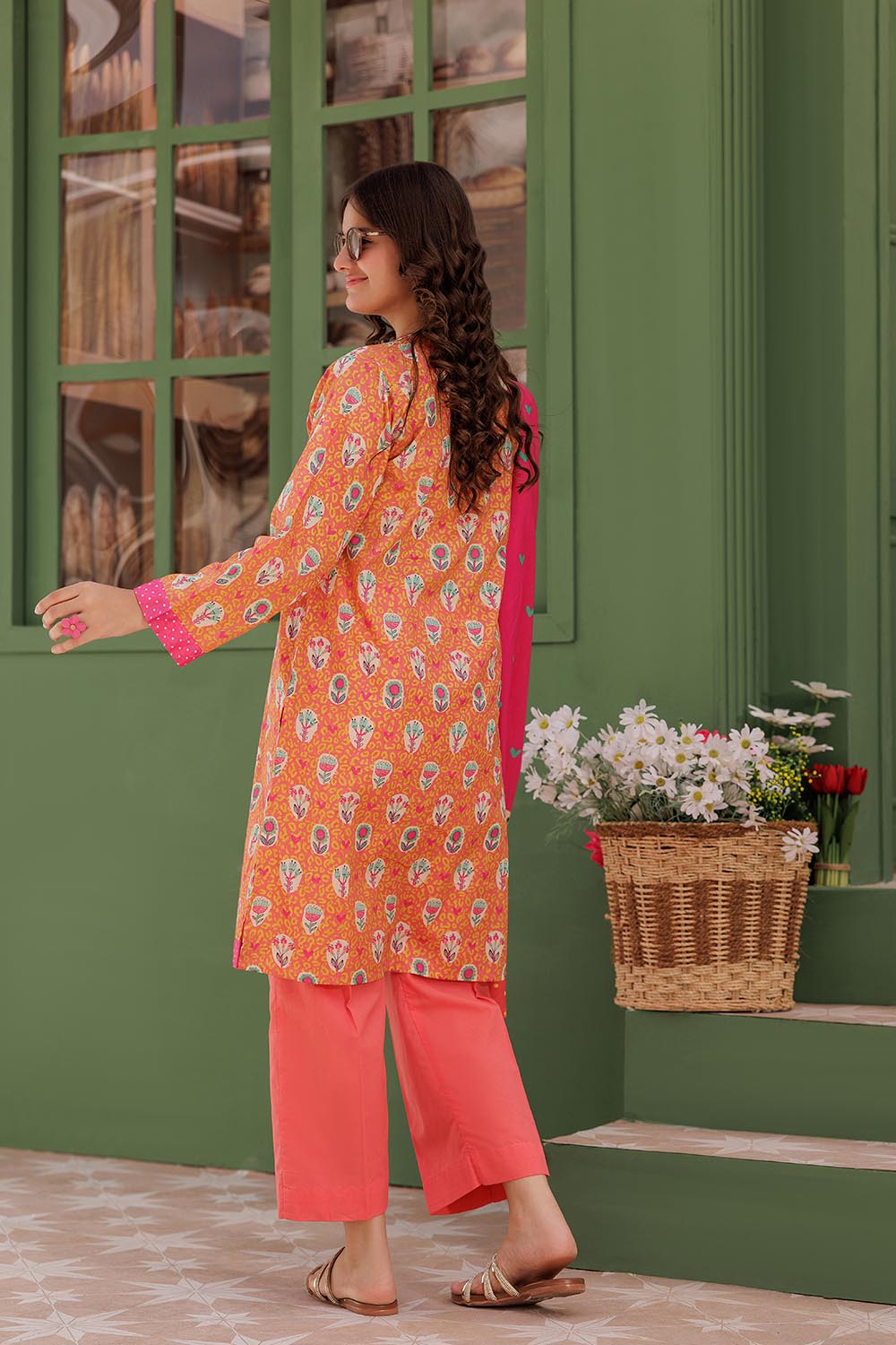 SN- Peach & Multicolor | Casual 3 Piece Suit | Cotton Lawn Printed