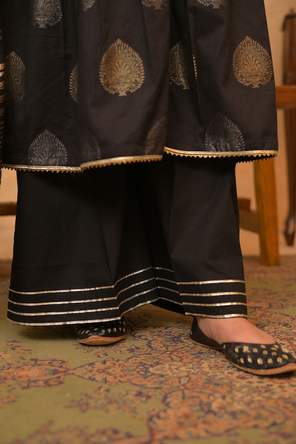 SN-02861 | Black & Gold | Casual Plus 3 Piece Suit | Cotton Jacquard